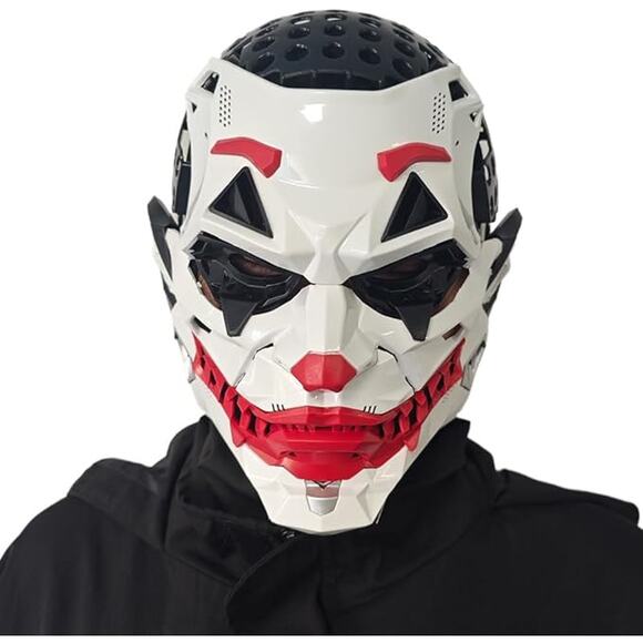 Men's Clown Mask Unisex One Size White Red Futuristic Cosplay Accessory - Picture 3 of 6